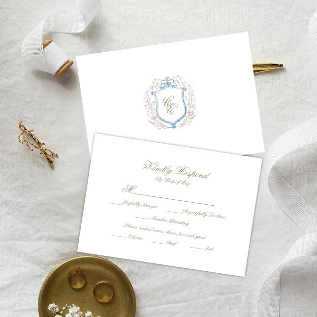 Floral Wedding Monogram Crest RSVP Card Karte (Von Creator hochgeladen)