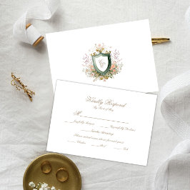 Floral Wedding Monogram Crest RSVP Card Karte