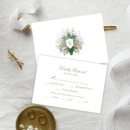 Floral Wedding Monogram Crest RSVP Card Karte