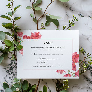 Floral Wedding RSVP Pink Magnolia White Card Karte