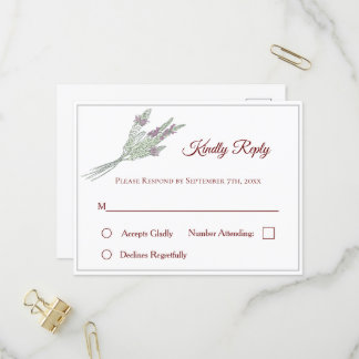 Floral Wedding RSVP Postcard mit Lavender Einladungspostkarte
