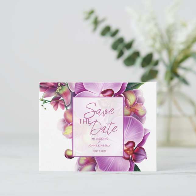 Floral Wedding Save the Date Foto & QR Code Ankündigungspostkarte (Stehend Vorderseite)