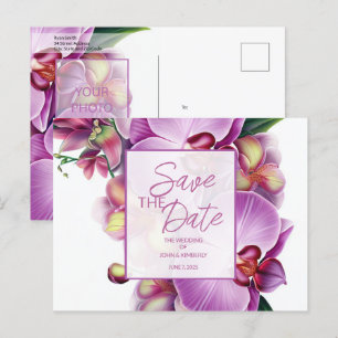 Floral Wedding Save the Date Foto & QR Code Ankündigungspostkarte