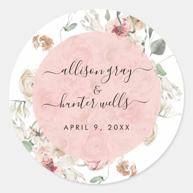 Floral Wedding Siegel | Annabeth Runder Aufkleber (Vorderseite)
