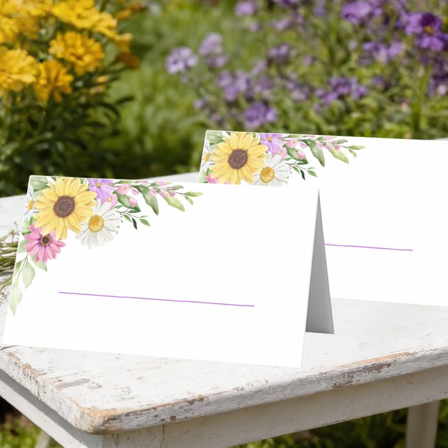 Floral Wedding Sunflower Daisy Wildflower Escort Platzkarte (Von Creator hochgeladen)