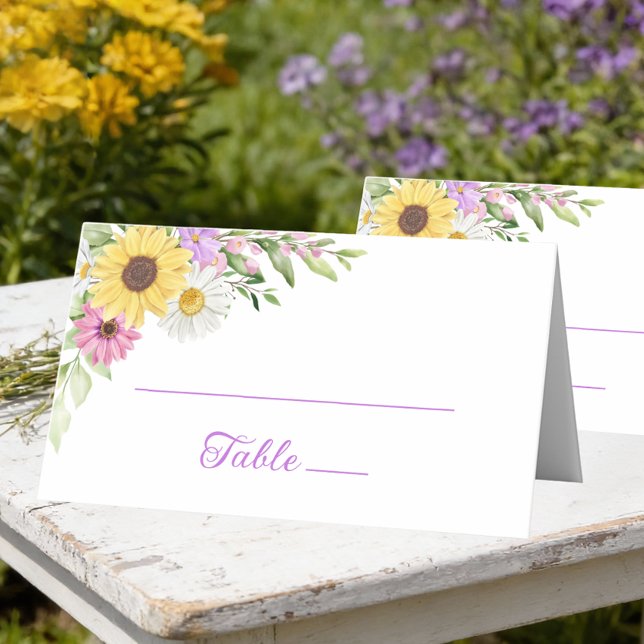 Floral Wedding Sunflower Daisy Wildflower Escort Platzkarte (Von Creator hochgeladen)