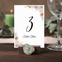 Floral Wedding Table Number Card with Guest List