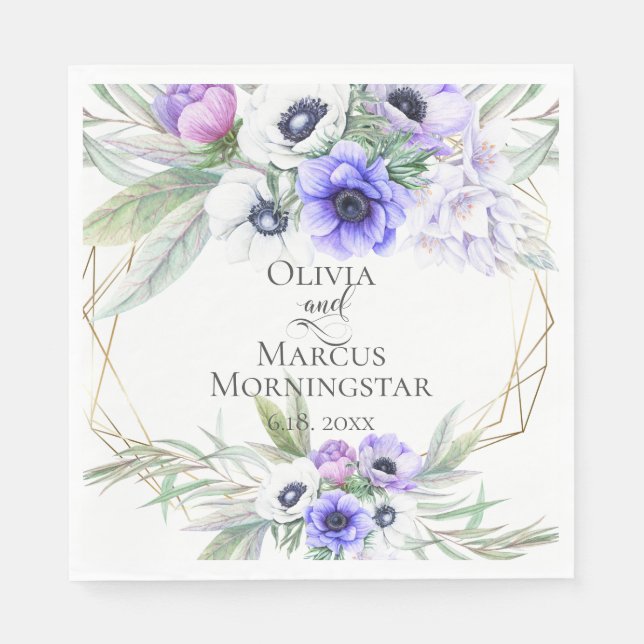 Floral Wedding Violet Anemone Floral Bouquets Serviette (Vorderseite)