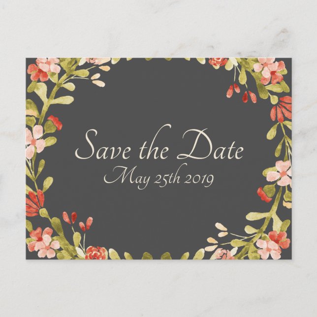 Floral Wedding Vows Save the Date Postcard Grau Ankündigungspostkarte (Vorderseite)
