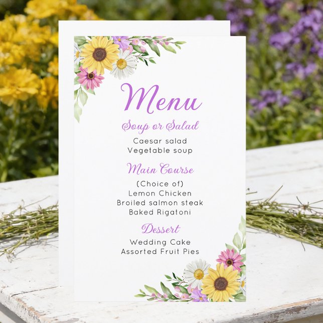 Floral Wedding Wildflower Sunflower Daisy Menu (Von Creator hochgeladen)