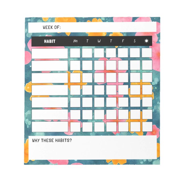 Floral Weekly Habit Tracker Notepad Notizblock (Vorderseite)