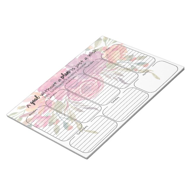 floral weekly planner note pad personalized quote notizblock (angewinkelt)
