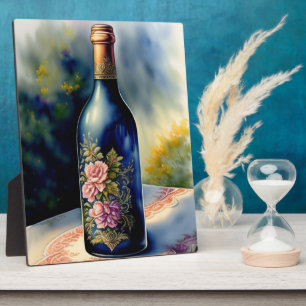 Floral Weinflasche Stillleben Tablette Plaque Fotoplatte