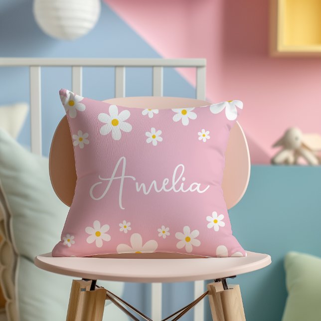 Floral Weiß Daisy Pink Kinderzimmer Kissen (Von Creator hochgeladen)