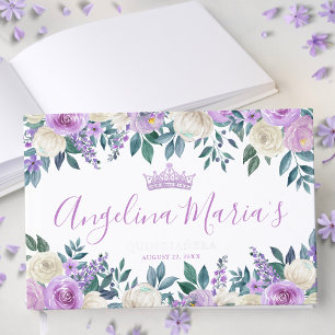 Floral Weiß Lila Quinceanera Gästebuch