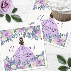 Floral Weiß Lila Quinceanera Serviette