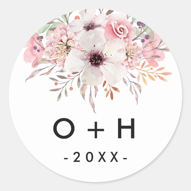 Floral-weiße Gastgeschenk Hochzeit Rundkleber Runder Aufkleber (Vorderseite)