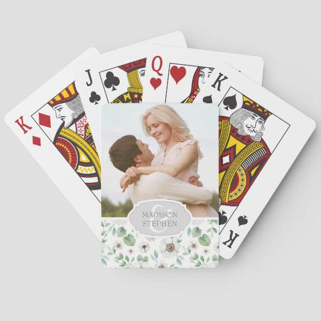 Floral | Weißer Anemon - Hochzeitsstift - Foto Spielkarten (Rückseite)