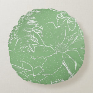 Floral weißes Bundle Transparency - Hellgrün Rundes Kissen