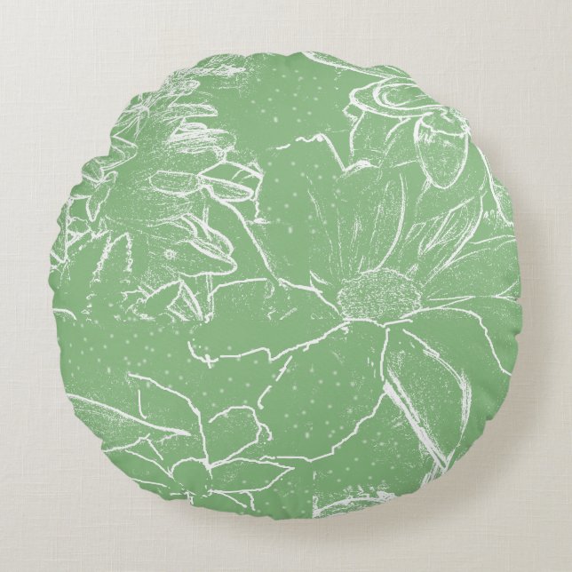 Floral weißes Bundle Transparency - Hellgrün Rundes Kissen (Vorderseite)