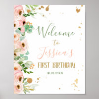 Floral Welcome Sign Miss Onederful Peach Pink Girl