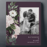 Floral Welcome to our Wedding B/W Photo Wine  Fotoplatte<br><div class="desc">Wedding Welcome Sign.  Wine background.  Black and White filter applied to photo.  Dusty Rose & Wine Floral.</div>