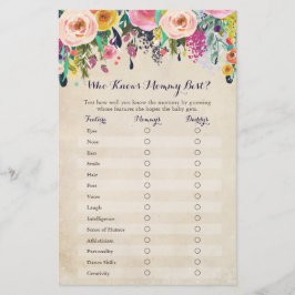 Floral Wer Mommy Best Baby Shower Game kennt