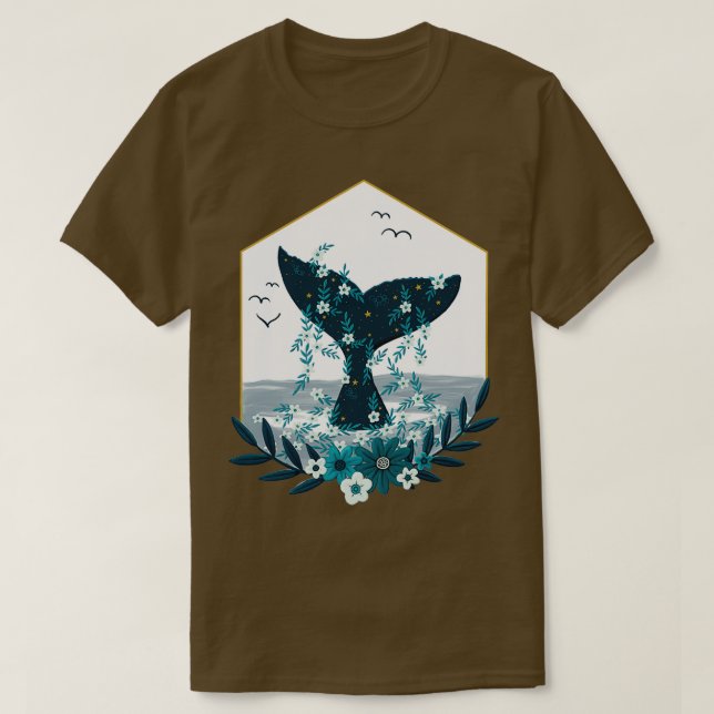 Floral Whale Schwanz T-Shirt (Design vorne)