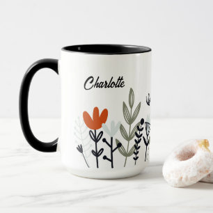 Floral Whimsical moderne Nom personnalisé Mug