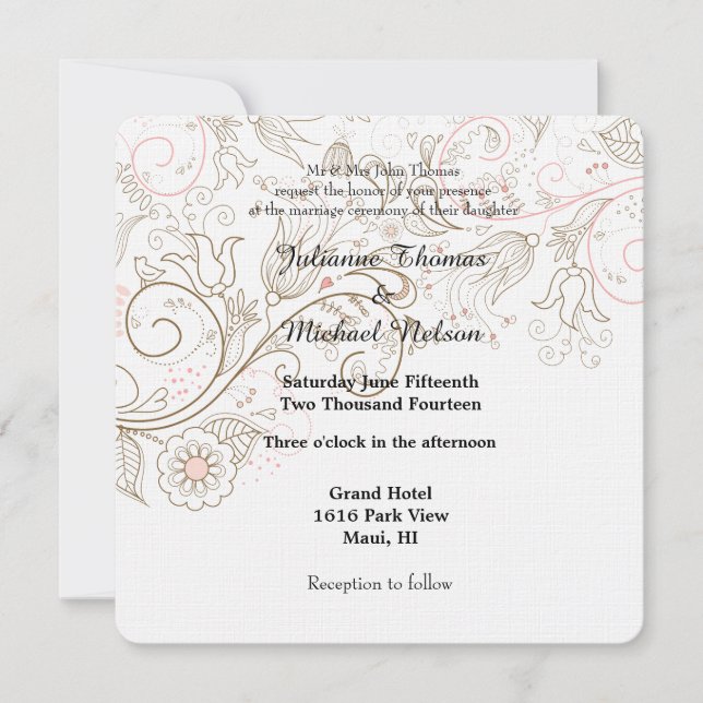 Floral Whimsy Wedding Einladung (Vorderseite)