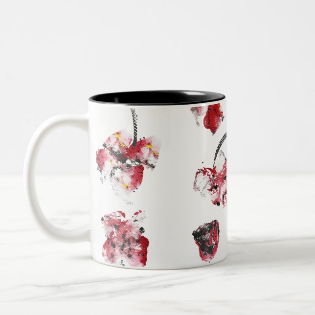 Floral Whispers -Abstract Acrylic Hibiscus & Rose Zweifarbige Tasse (Links)