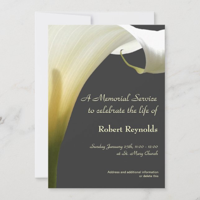Floral White Calla Gedenkfeier Dienst Einladung (Vorderseite)