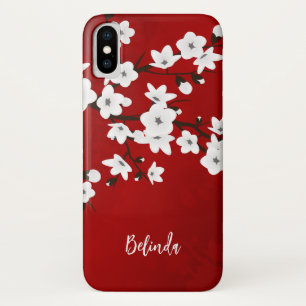 Floral White Cherry Blossom Monogramm Rot Case-Mate iPhone Hülle
