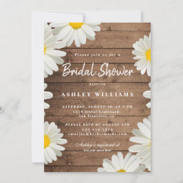 Floral White Daisies Rustic Wood Brautparty Einladung