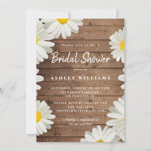 Floral White Daisies Rustic Wood Brautparty Einladung