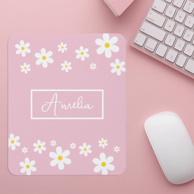 Floral White Daisy Personalisiert Mouse Mat Mousepad (Von Creator hochgeladen)