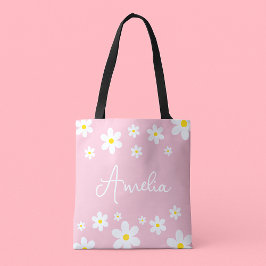 Floral White Daisy Pink Tote Bag Tasche