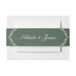 Floral White Emerald Green Old Money Fancy Wedding Einladungsbanderole