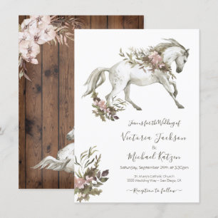 Floral White Horse Ranch Faire-part de mariage
