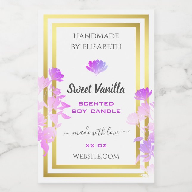 Floral White Lila Gold Packaging Labels Lebensmitteletikett (Einzelnes Label)