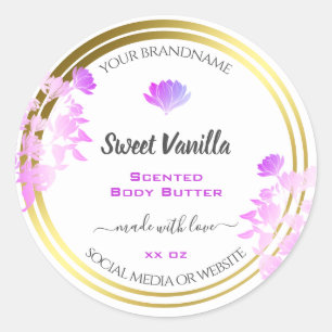 Floral White Lila Gold Packaging Labels Runder Aufkleber
