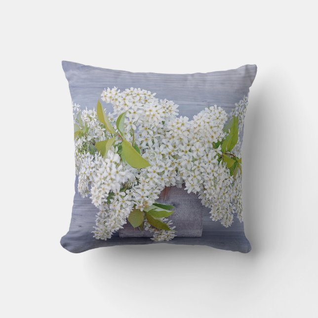 Floral White Lilacs Bouquet Foto Kissen (Vorderseite)