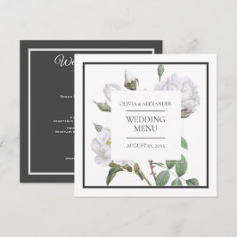 Floral White Roses Elegantes Hochzeitsmenü Menükarte