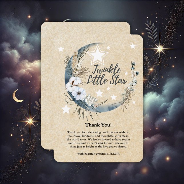 Floral White Twinkle Little Star Baby Dusche Dankeskarte (Von Creator hochgeladen)