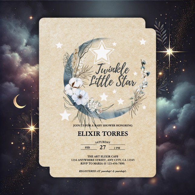 Floral White Twinkle Little Star Baby Dusche Einladung (Von Creator hochgeladen)