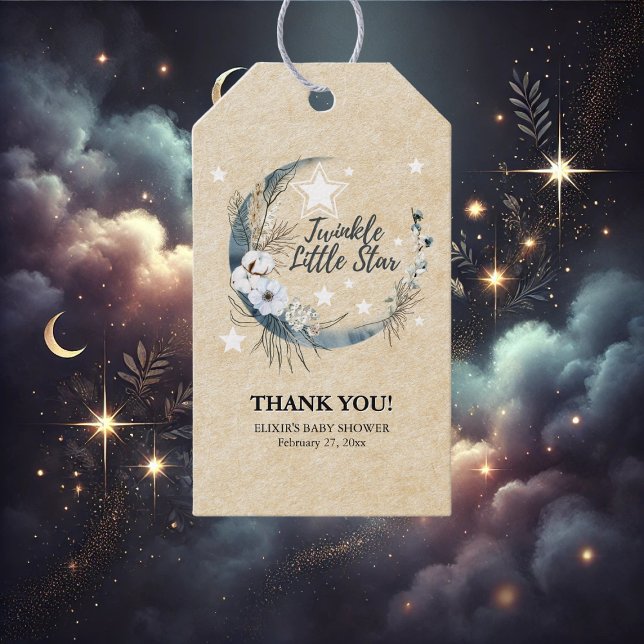 Floral White Twinkle Little Star Baby Dusche Geschenkanhänger (Von Creator hochgeladen)