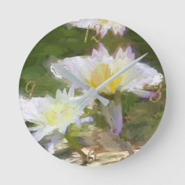 Floral White Water Lilies Acrylic Wall Clock Runde Wanduhr