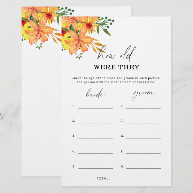 Floral Wie alt waren sie Brautspiel (Vorne/Hinten)