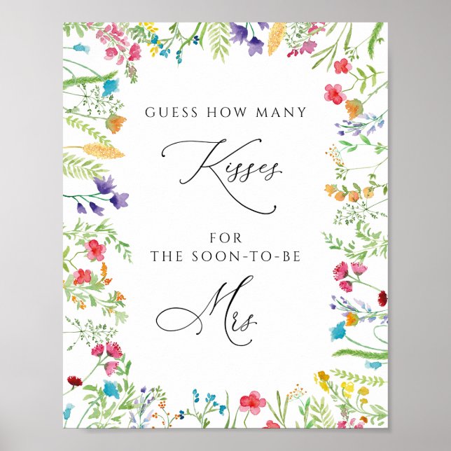 Floral Wie viele Kisses Brautparty Game Poster (Vorne)