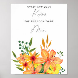 Floral wie viele Küsse Brautparty Spiel Poster